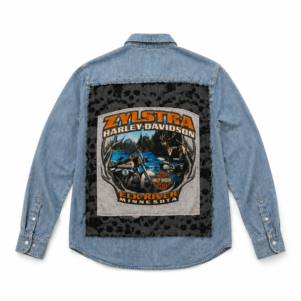 Upcycled Ralph Lauren Harley Davidson Denim Shirt